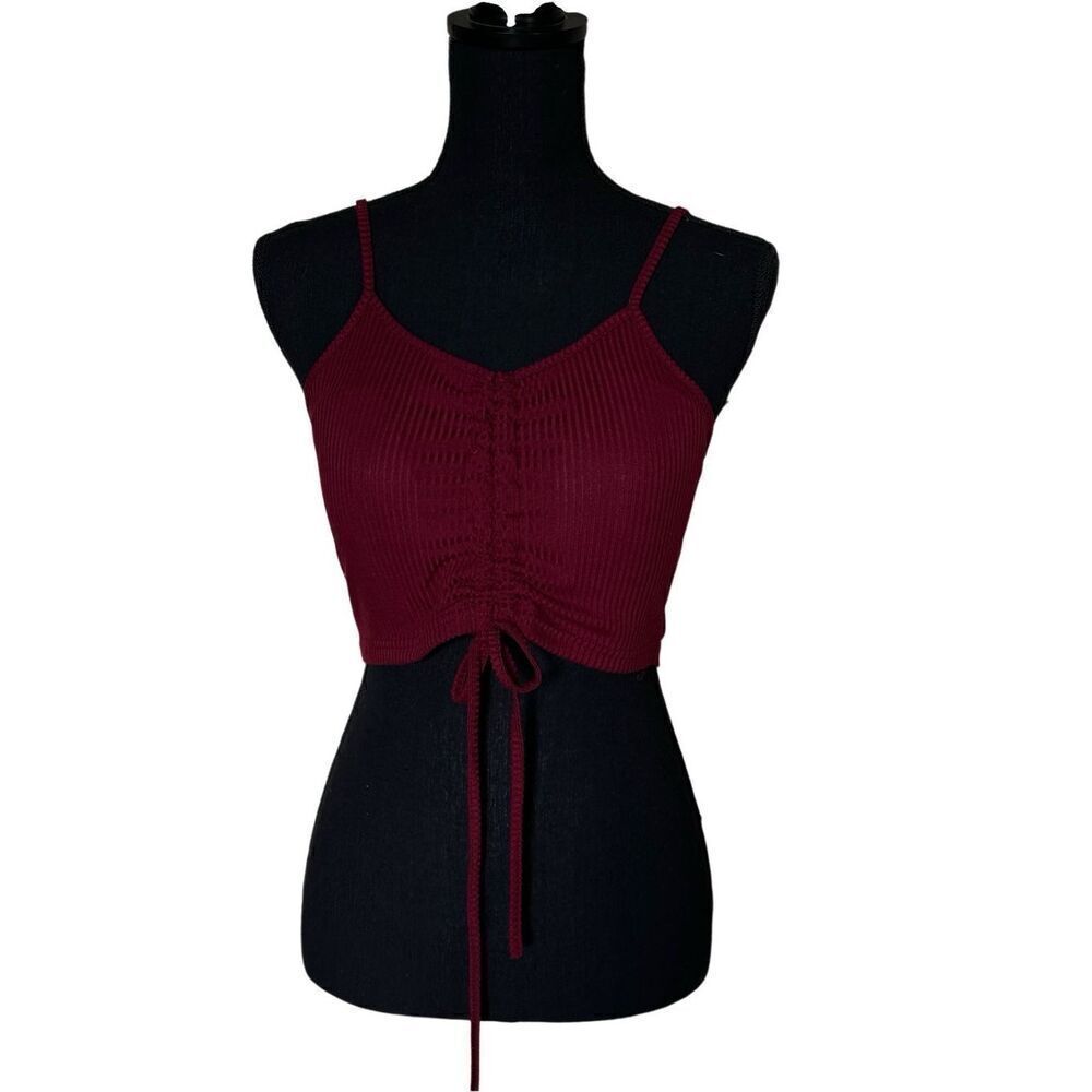 Burgundy Drawstring Camisole Sport Style Women Backless Solid Top Fashion Ladies